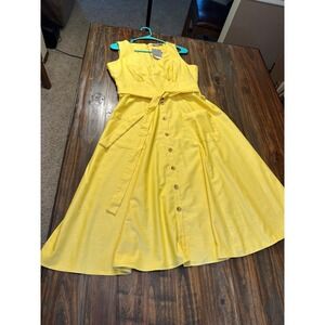 Danny and Nicole Yellow Sleeveless‎ Button Front Midi Dress Size 10 NWT